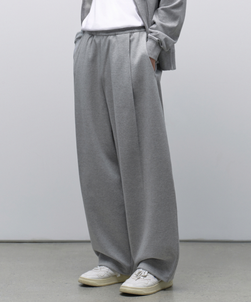 DOUBLE KNIT ONE TUCK WIDE LOUNGE SWEAT PANTS [MEDIUM GREY]