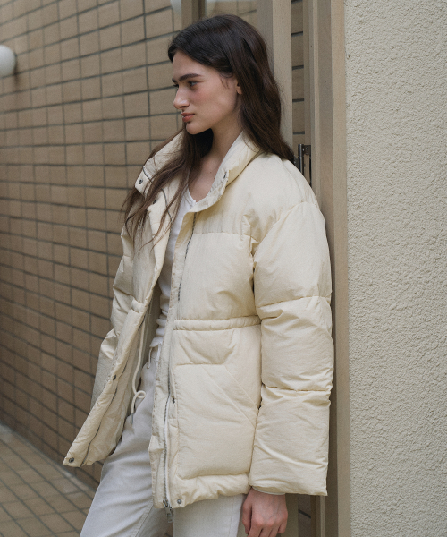 String Half Puffer Duck Down Jumper_Ivory