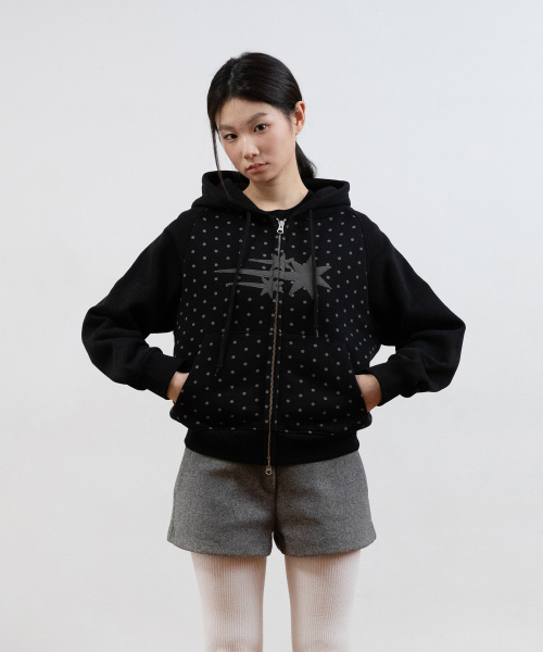 DOT 3STAR RAGLAN CROP HOODIE ZIP UP_BLACK(NG2GSUM493A)