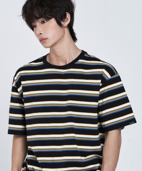 CALM STRIPED OVERFIT SHORT SLEEVE T-рубашка [IVORY]
