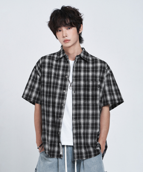 CHECK OVERFIT SHORT SLEEVE рубашка [BLACK]