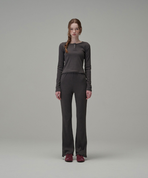 [Set-Up] Cotton Henley-neck Top&Side Button Pants_Charcoal