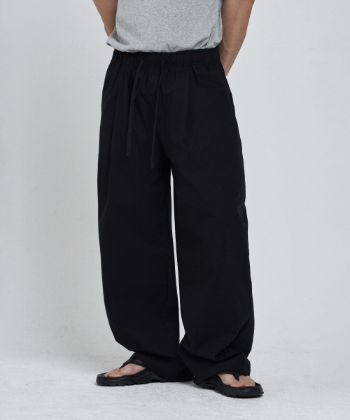 LINEN LIKE BANDING WIDE штаны [BLACK]