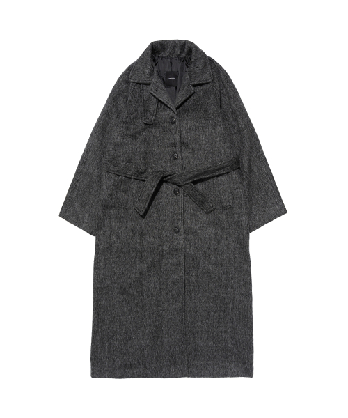 Длинное шерстяное пальто с высоким воротником и поясом (Black)