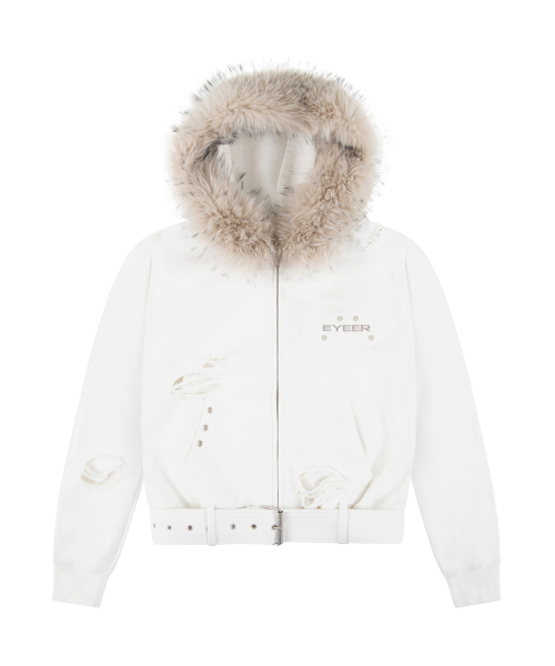 Belted Fur худи Zip-up - White