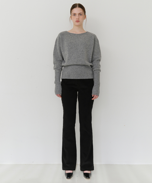 Corduroy semi bootcut pants - Black