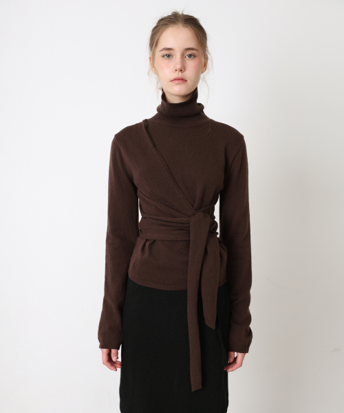 Wrap Line Wool Turtleneck - 브라운