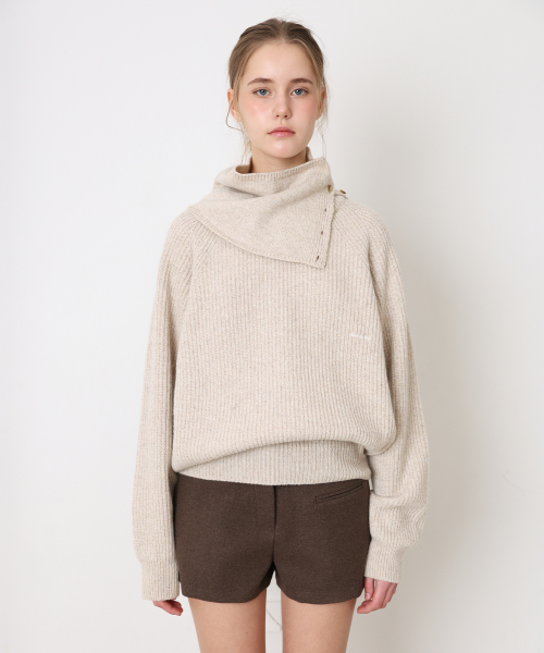 Neck warmer round wool knit Set-베이지