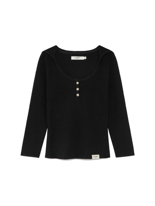 3/4 G WAFFLE BUTTON FLY TEE (BLACK)