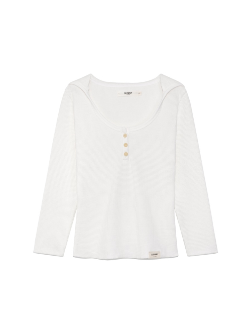 3/4 G WAFFLE BUTTON FLY TEE (WHITE)