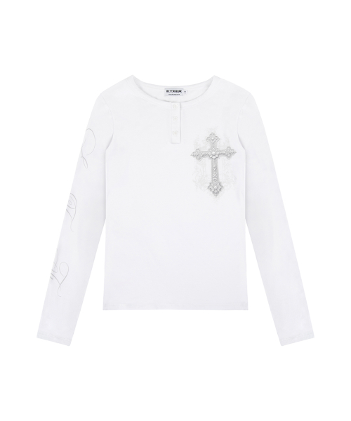 Cross с логотипом Henley Neck Long Sleeve - белый