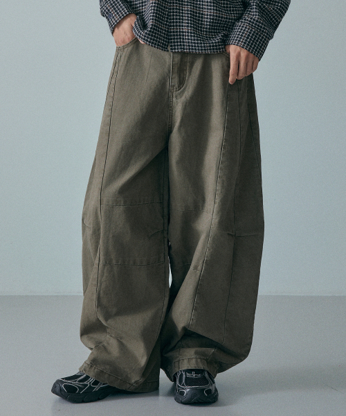 Широкие джинсы с изгибом вареный Khaki