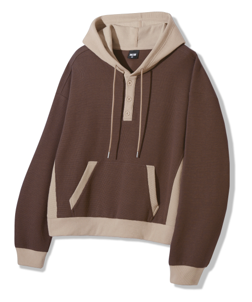 Худи вафельной вязки Henley с контрастной отделкой, Brown
