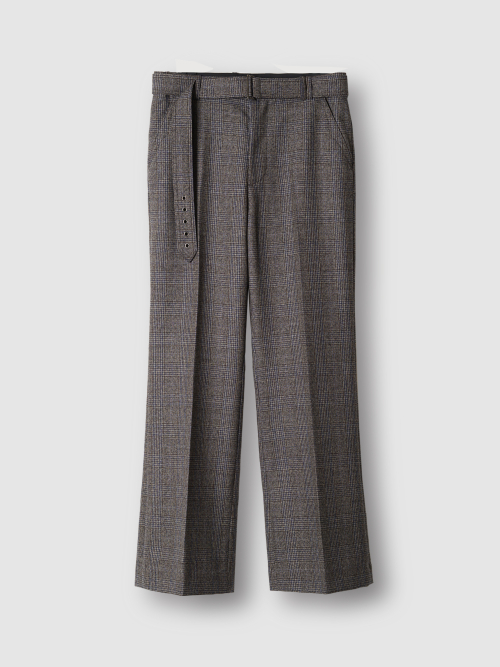 BELTED STRAIGHT FLARE TROUSERS BLUE CHECK (MARZOTTO)