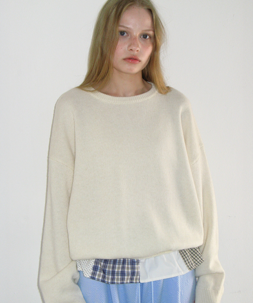 PATCHWORK FRILL KNIT PULLOVER IVORY
