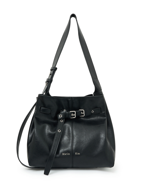 BELTED VOLUNN MID BUCKET BAG IN BLACK
