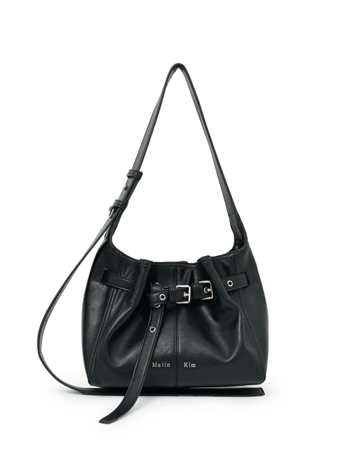 마뗑킴 BELTED VOLUNN SMALL BUCKET BAG IN BLACK