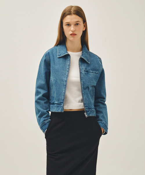 W CROP DENIM BLOUSON JACKET blue