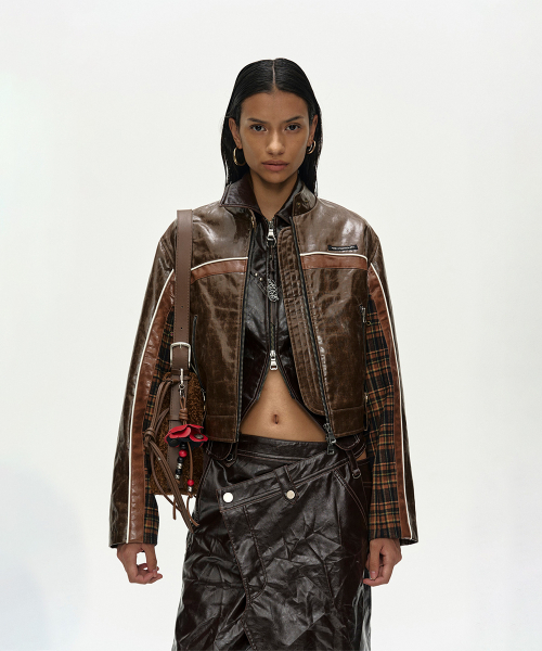 26 CIRCUIT TRACK FAUX-LEATHER JACKET awa752w(BROWN)