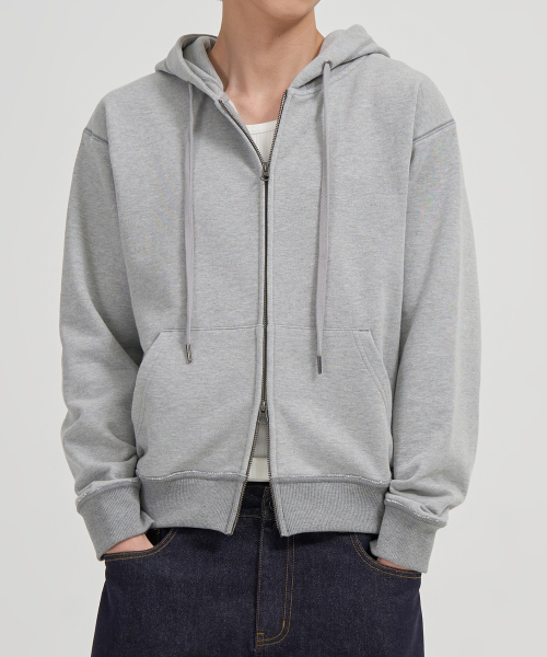 SEMI CROP HOOD ZIP-UP (MELANGE GREY)