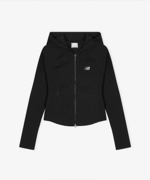 NBMDG2W322 / Женский худи-зиппер в рубчик (BLACK)