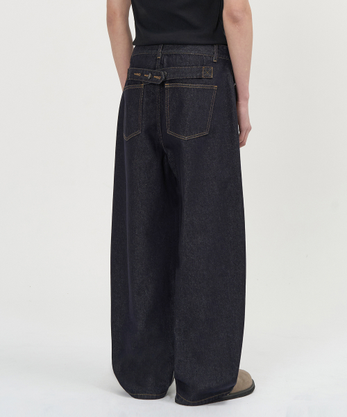 CINCH BACK STITCHED DENIM PANTS (синий)