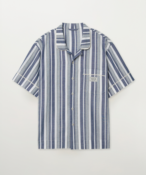Homewear Stripe Open Collar Half Shirt Blue
