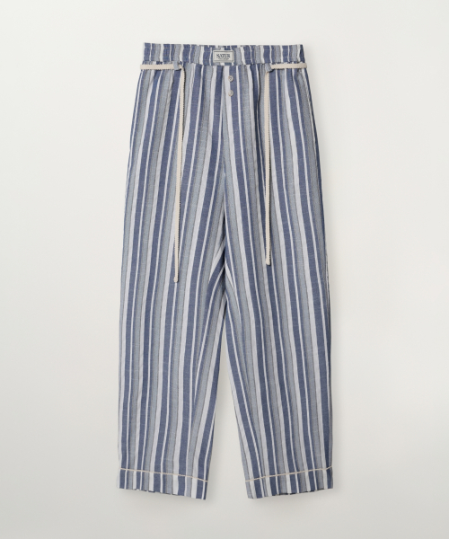 Homewear Stripe Lace-up Banding Pants Blue