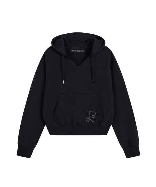V-NECK CROPPED HOODIE - NAVY