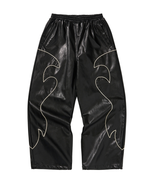 WESTERN FLAME LEATHER TRACK PANTS / чёрный