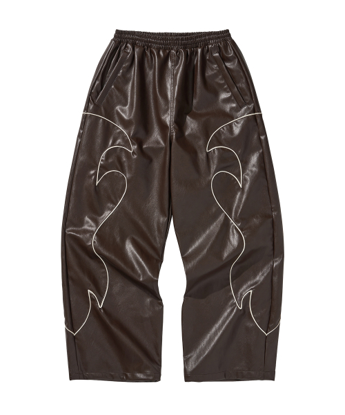 WESTERN FLAME LEATHER TRACK PANTS / BROWN