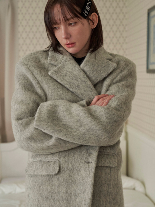 Блейзер-пальто из шерсти, loose fit (Grey)