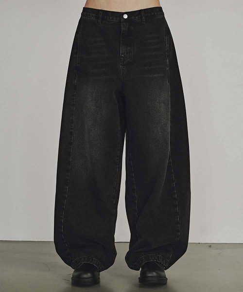 WASHED STRING WIDE DENIM PANTS (чёрный)