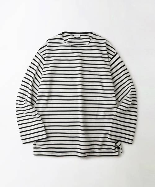 STRIPE BOAT NECK LONG SLEEVE TEE_айвори/NAVY