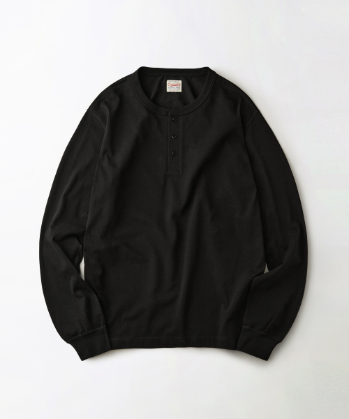 VINTAGE HENLEY NECK LONG SLEEVE TEE_чёрный