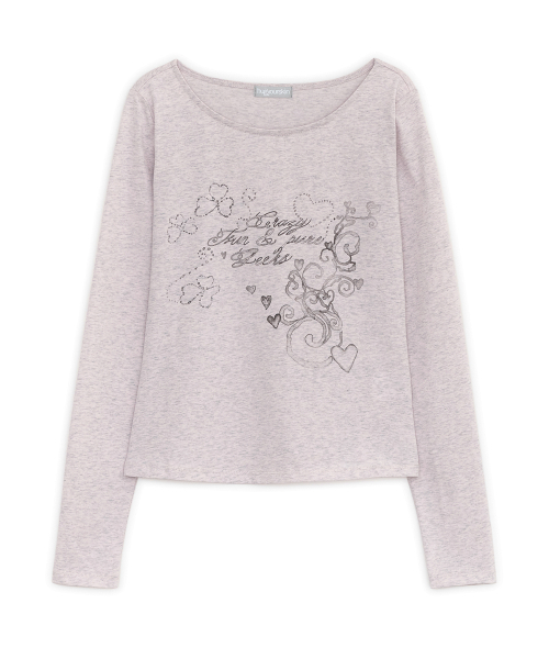 Mellow printed long sleeve T (Graish Pink)