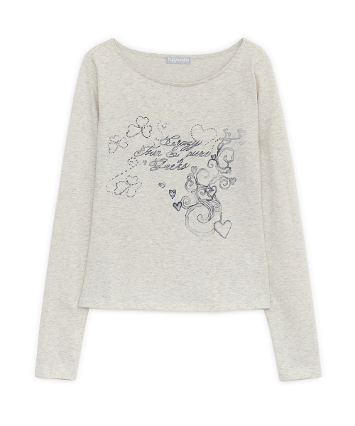 Mellow printed long sleeve T (Cream)