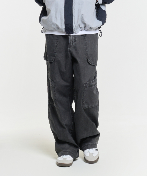 WASHED FATIGUE PANTS-CHARCOAL