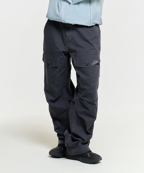 FRONT POCKET STRIPE WASHED PANTS-CHARCOAL