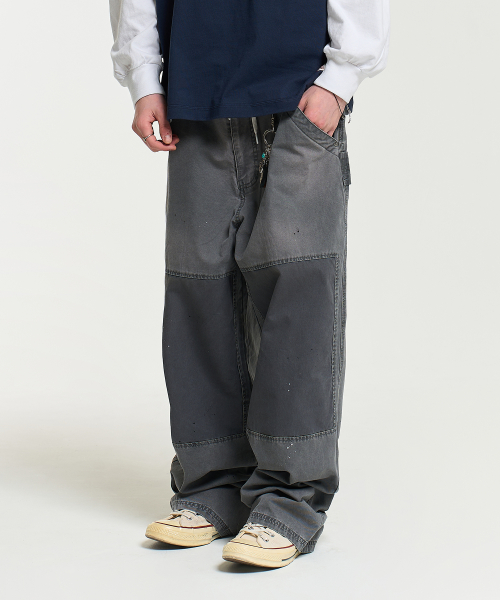 WASHED PATCHWORK PANTS-CHARCOAL