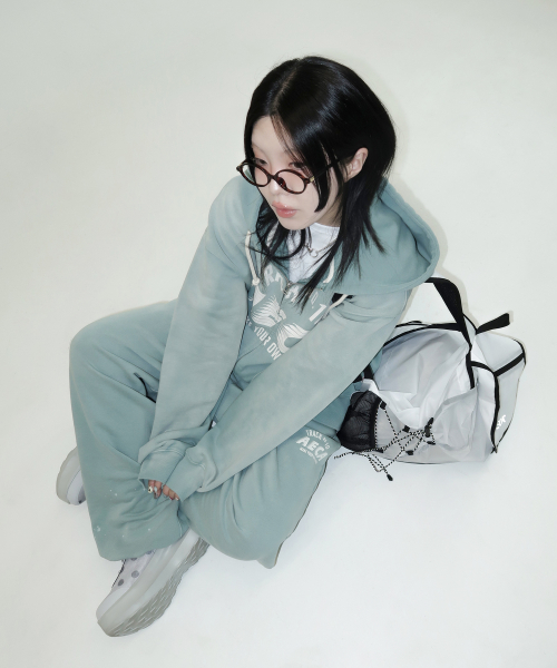 AECA TRACK NO.10 PAINTED ZIP-UP HOODIE-GREEN