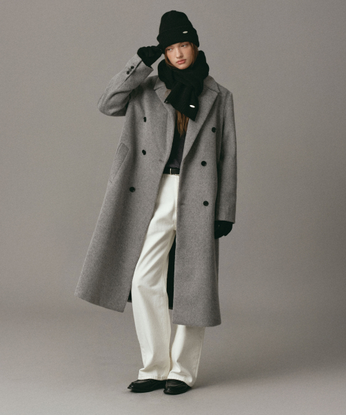 Double-Breasted Long Coat Gray