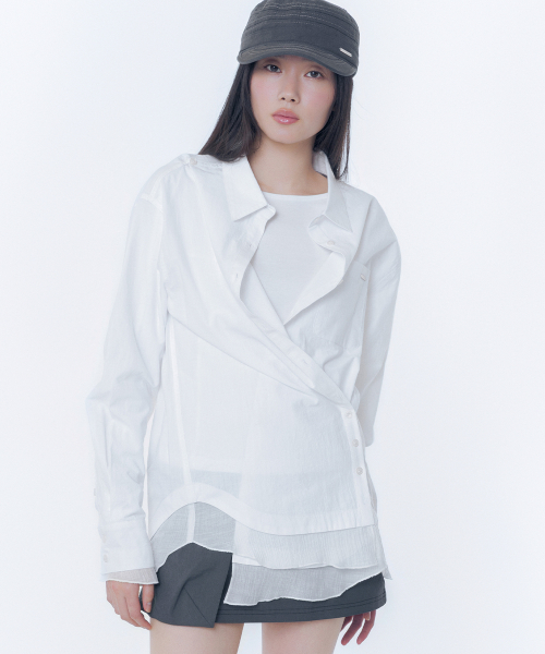 Oblique layered sheer shirts WHITE