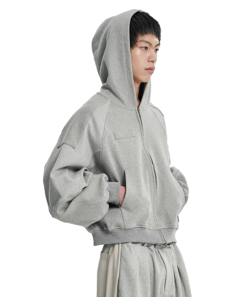 [POG:SERVICE x AJOBYAJO] Inside Out Panel Cropped Zip-Up Hoodie [MELANGE GREY]