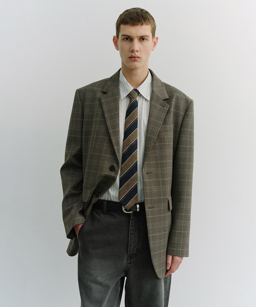 2 BUTTON WOOL BLAZER_UNISEX_UDJA6A102_GREY CHECK