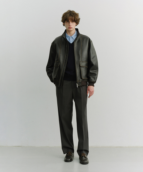 STAND COLLARED LEATHER BLOUSON_UNISEX_UDJU6A104_BRUSHED BLACK