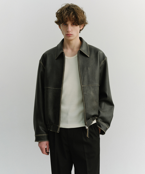 DRIZZLER LEATHER JACKET_UNISEX_UDJU6A105_BRUSHED BLACK