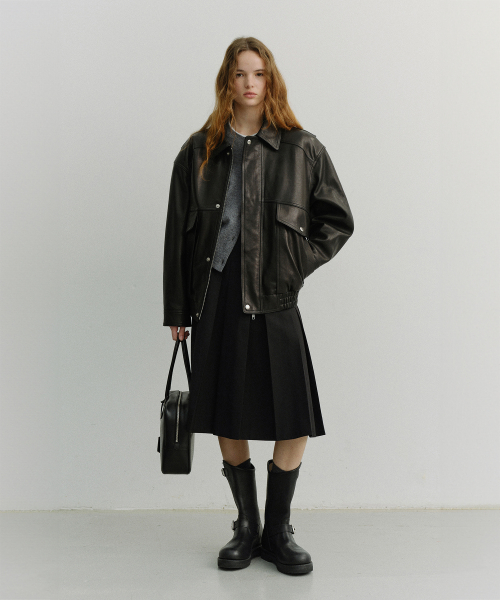 UNISEX OVERSIZED VINTAGE LEATHER BLOUSON_UDJU6A103_BLACK