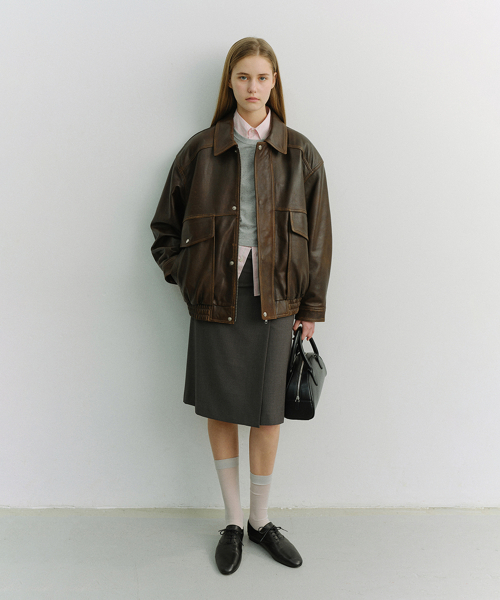 UNISEX OVERSIZED VINTAGE LEATHER BLOUSON_UDJU6A103_BRUSHED BROWN