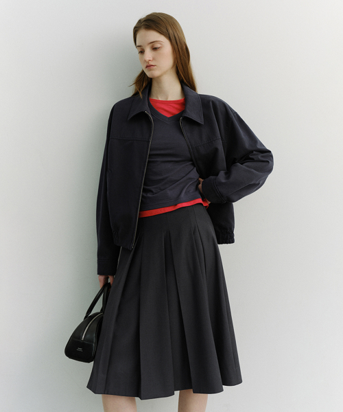 VOLUME PLEATS MIDI SKIRT_UDSK6A204_CHARCOAL GREY